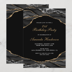 Invitation en marbre d'agate noir et or