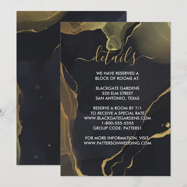 Invitation en marbre noir et or (Devant / Derrière)