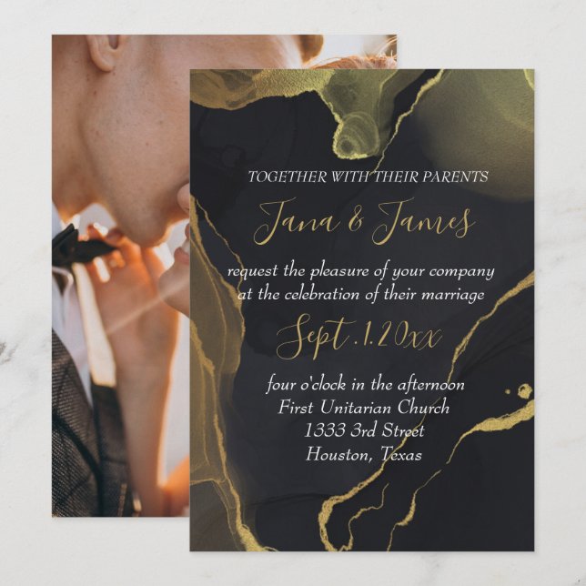 invitation en marbre noir et or (Devant / Derrière)