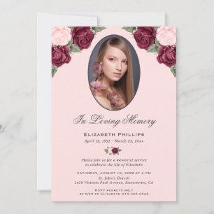 Invitation En Mémoire d'amour Pink Rouge Floral Photo
