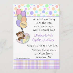 Invitation en pastel de baby shower d'ours de
