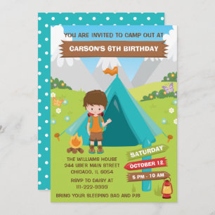 Invitation En plein air Camping Anniversaire Fête Brown Cheve