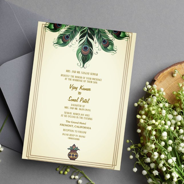 Invitation en plume du Mariage hindou indien Peaco (Créateur téléchargé)