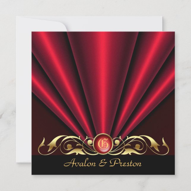 Invitation en soie rouge de rouleau d'or de (Devant)