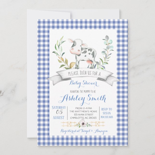 Invitation en vichy baby shower agricole (Devant)