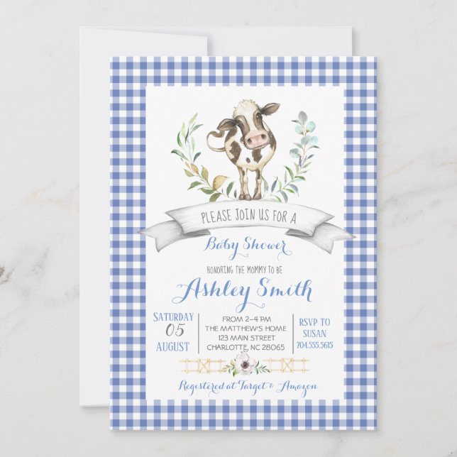 Invitation en vichy baby shower agricole (Devant)