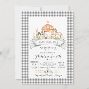 Invitation en vichy baby shower agricole