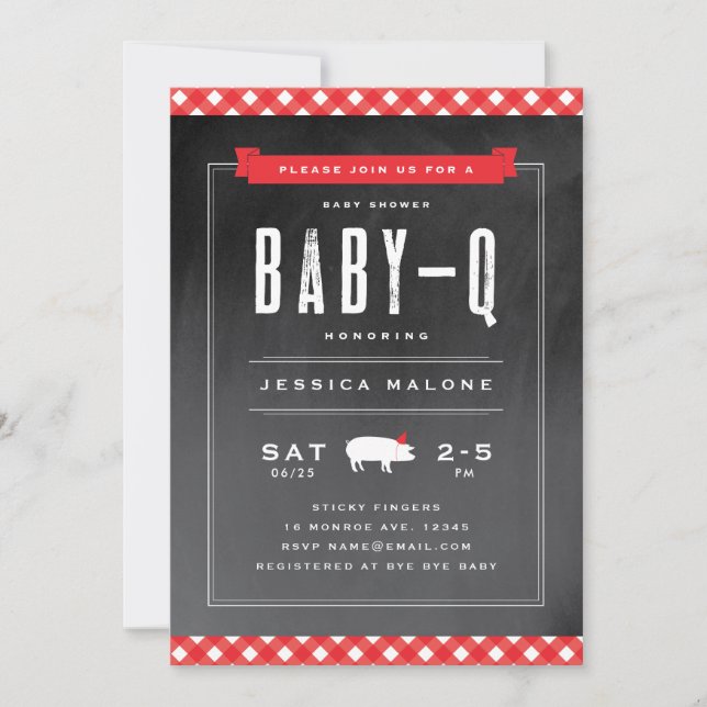 Invitation en vichy Baby shower bébé barbecue (Devant)