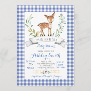 Invitation en vichy baby shower de cerfs de bois