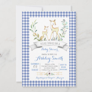 Invitation en vichy baby shower de cerfs de bois