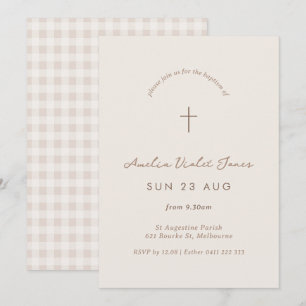 Invitation En vichy Baptême minimaliste Christening Cross Inv