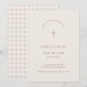 Invitation En vichy Baptême minimaliste Christening Cross Inv