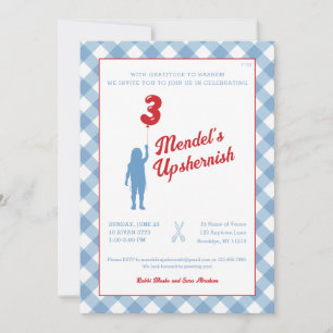 Invitation En vichy bleu avec Ballons rouges Upsherin Invitat