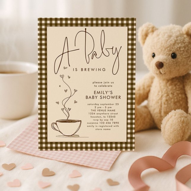 Invitation En vichy café Brown bébé brasse douche (Créateur téléchargé)