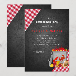 Invitation en vichy Chalkboard Seafood Boisson Party