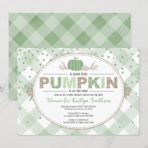 Invitation En vichy citrouille vert baby shower de confetti