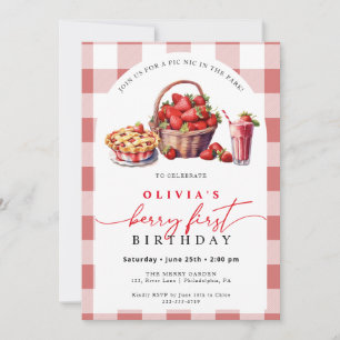 Invitation En vichy de pique-nique Berry First Birday