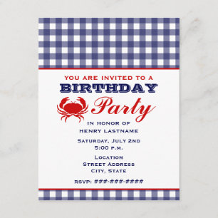 Invitation En vichy et crabe bleus de fête d'anniversaire