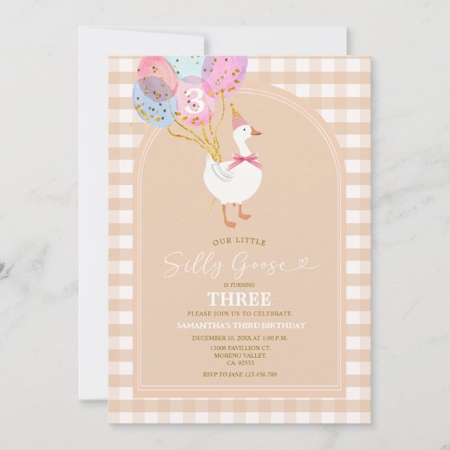 Invitation En vichy Goose 3e anniversaire (Devant)