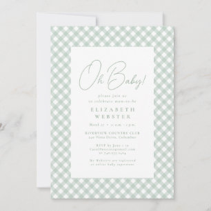 Invitation en vichy joli baby shower vert neutre