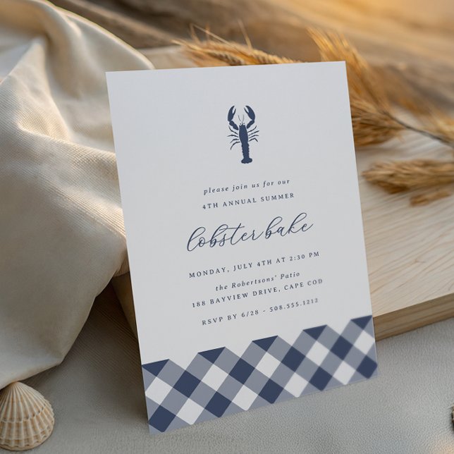 Invitation En vichy marine | Fête de biscuit au homard d'été  (Créateur téléchargé)