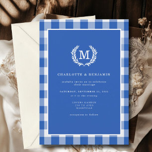 Invitation En vichy monogramme bleu