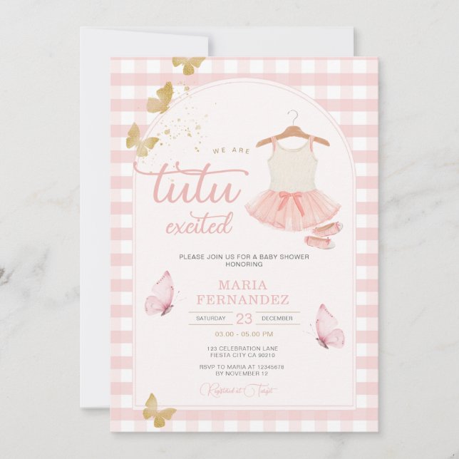 Invitation En vichy papillon rose Tutu Ballerina moderne (Devant)