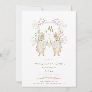 Invitation en vichy Peter le Baby shower lapin Crest Twins