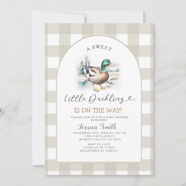 Invitation En vichy Petit Baby shower Mallard Doux (Devant)
