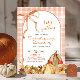 Invitation En vichy rapide Plaid Friendsgiving Bow Citrouille