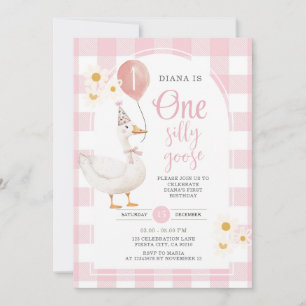 Invitation en vichy Rose Daisy One Silly Goose 1er Anniversai