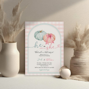 Invitation En vichy rose Lui ou Elle Citrouille bleu Révélati