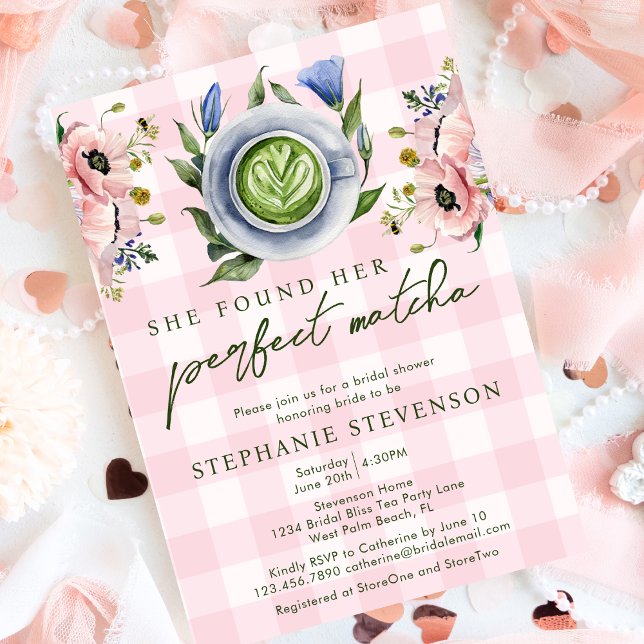 Invitation En vichy rose Parfait Matcha Fête des mariées à th (Créateur téléchargé)