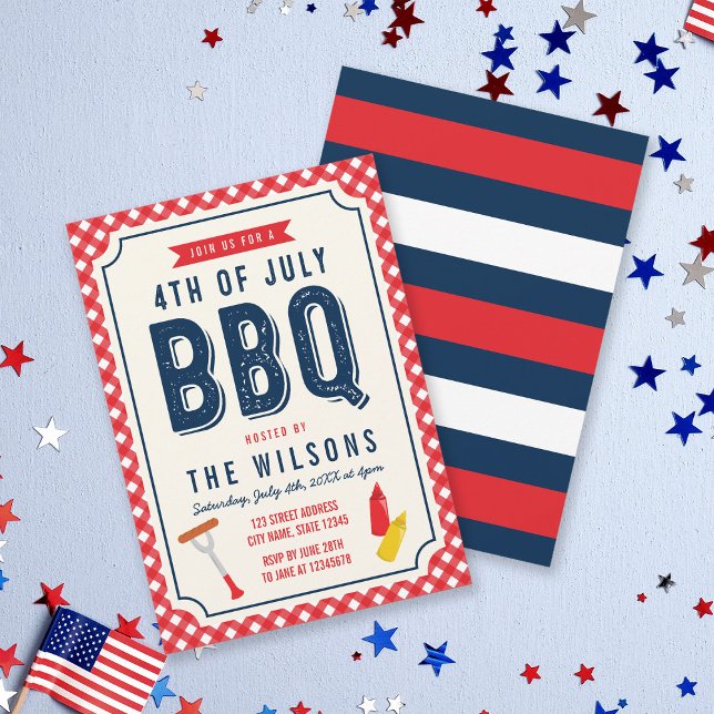 Invitation En vichy rouge et 4 juillet BBQ bleu (Créateur téléchargé)