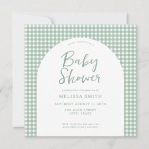 Invitation en vichy Sage Vert À damiers Baby shower Plaid