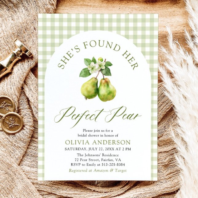 Invitation En vichy vert moderne Fête des mariées parfaite de (Modern Green Gingham Perfect Pear Bridal Shower Invitation)
