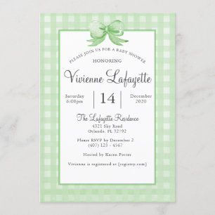 Invitation En vichy verte avec Baby shower de Bow