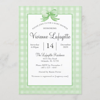 Invitation En vichy verte avec Baby shower de Bow