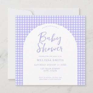 Invitation en vichy violet À damiers Baby shower