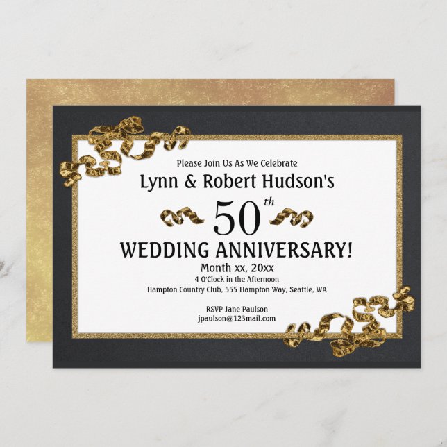 Invitation encadrée or pour les 50 ans de mariage (Devant / Derrière)