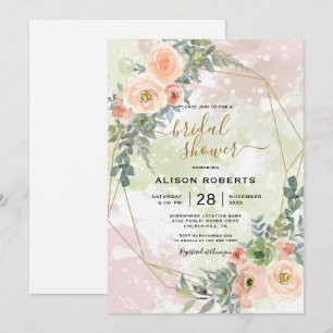 Invitation Encadrement géométrique Peach and Green Gold