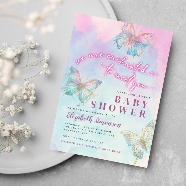 Invitation Enchanté de rêve pour vous rencontrer Baby shower  (Dreamy Enchanted to Meet You Butterfly Baby Shower Invitation)