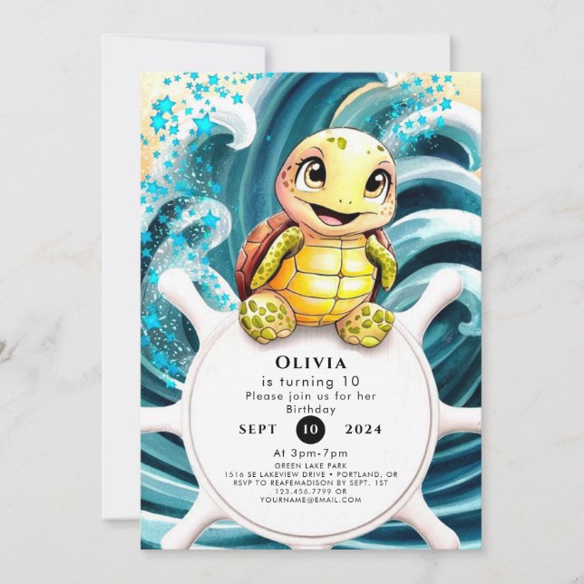 Invitation Enchanté sous la tortue de mer Anniversaire (Devant)