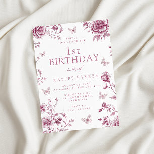 Invitation Enchanted Blush Dusty Rose 1ère fête d'anniversair