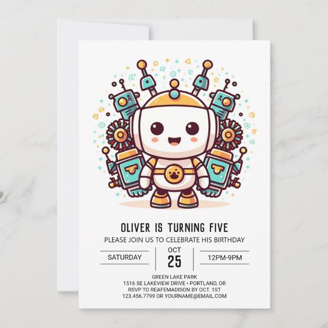 Invitation Enchanted Boy Metallic Robot Anniversaire (Devant)