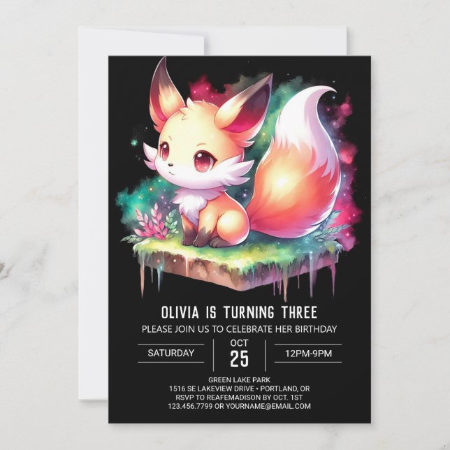 Invitation Enchanted Dreamy Fox Anniversaire numérique (Devant)