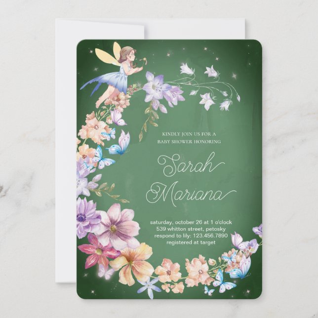 Invitation Enchanted Fairy Baby Shower (Devant)
