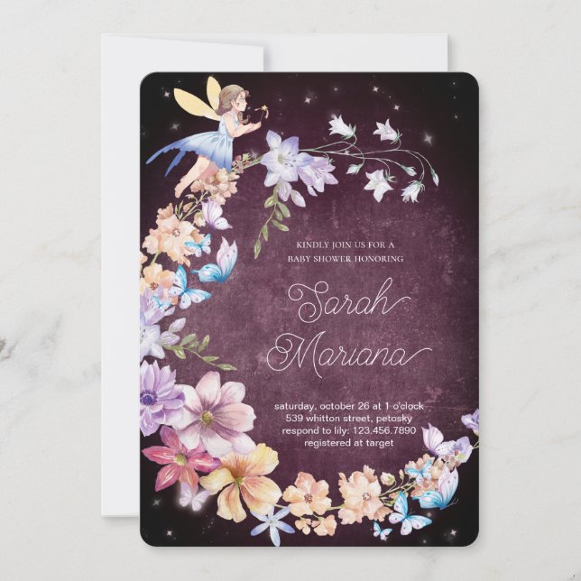 Invitation Enchanted Fairy Baby Shower (Devant)