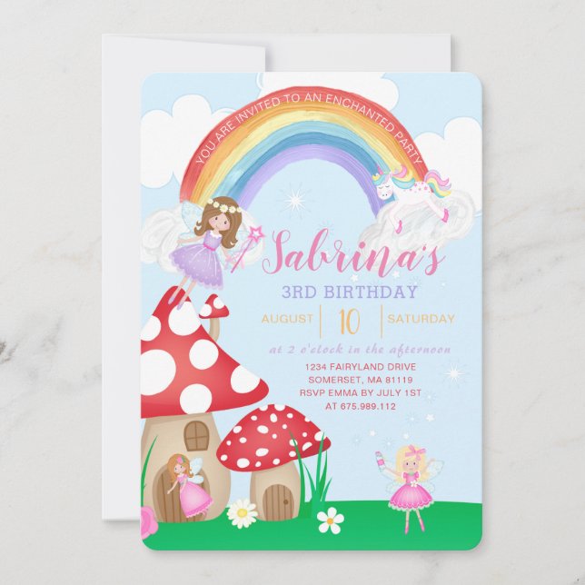 Invitation Enchanted Fairy Garden Princesse Anniversaire (Devant)