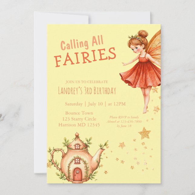 Invitation Enchanted Fairy Tea Garden Birthday Party (Devant)